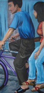 Miss on Bicycle  Oil on Canvas 47 X 85 cm